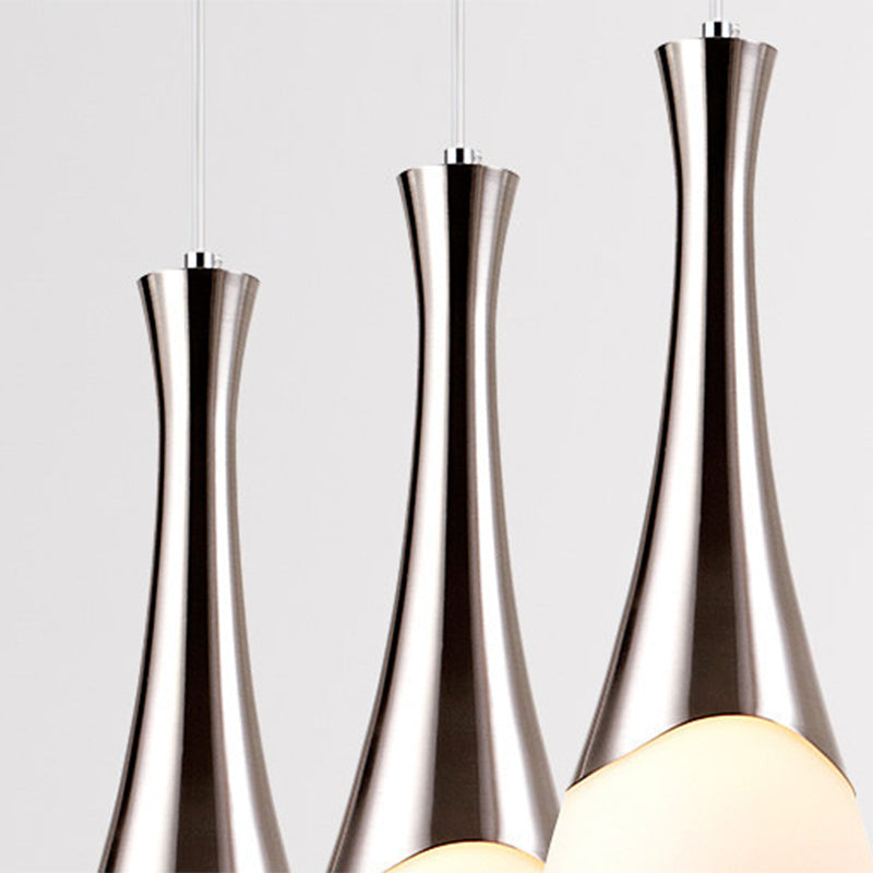 Modern Silver Funnel Shaped Glass Pendant Light Fixture - Multi-Light White Hanging Lamp For Diner