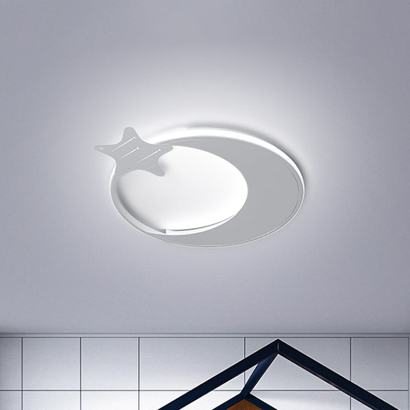 Modern Led Ceiling Flush Light - White Moon And Star Design In Warm/White