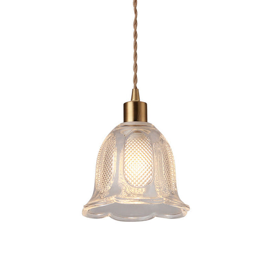 Brass Bedside Pendant Lamp With Clear Glass Shade