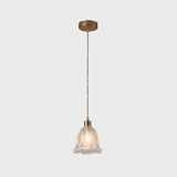 Modern Brass Bedside Pendant Lamp With Clear Glass Shade - Single-Bulb Pendulum Light / Flower