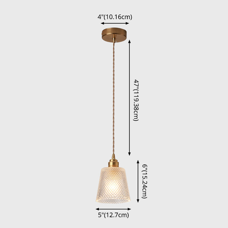 Modern Brass Bedside Pendant Lamp With Clear Glass Shade - Single-Bulb Pendulum Light