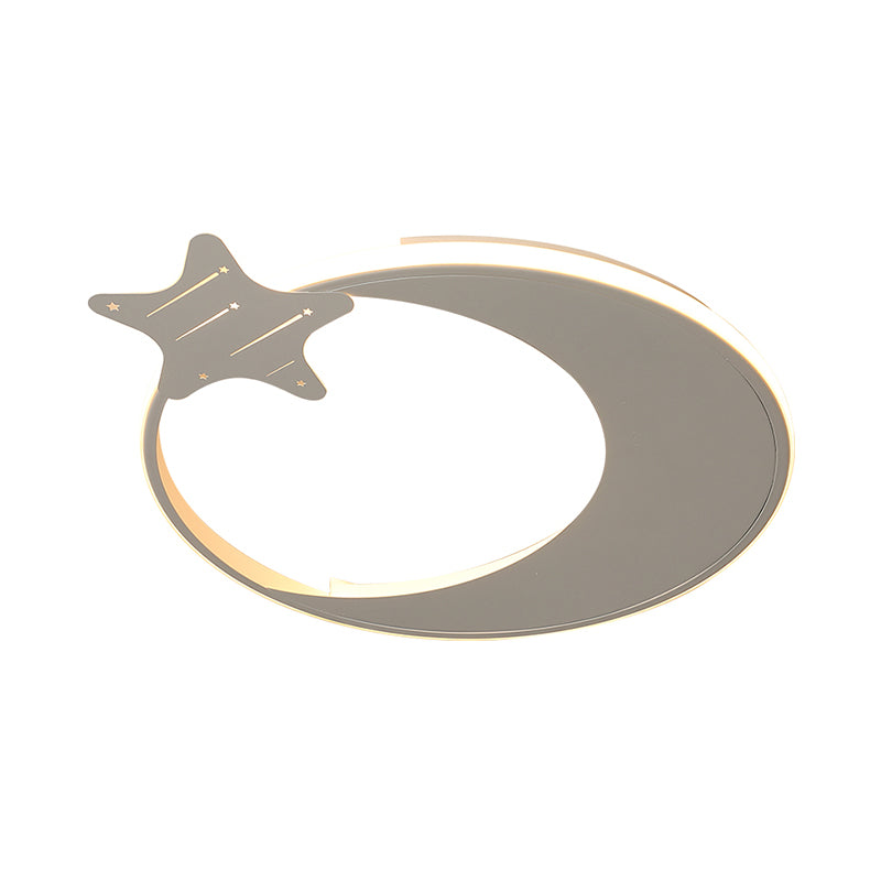 Modern Led Ceiling Flush Light - White Moon And Star Design In Warm/White