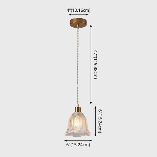 Modern Brass Bedside Pendant Lamp With Clear Glass Shade - Single-Bulb Pendulum Light