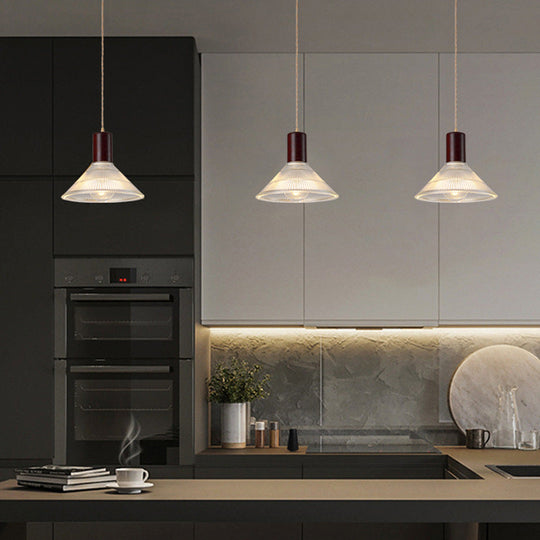 Sleek Single-Bulb Hanging Lamp With Ribbed Glass Shade: Elegant Pendant Light For Bedrooms