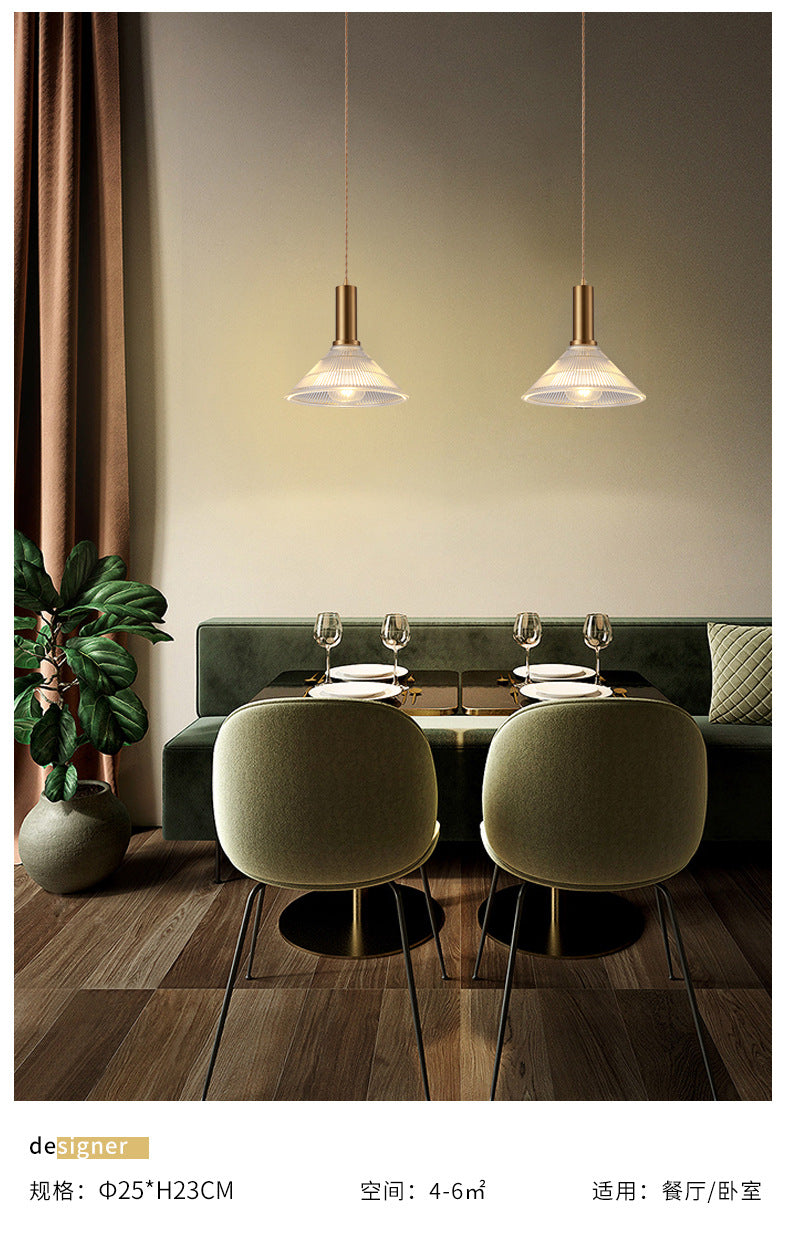 Simple Style Ribbed Glass Pendant Light Fixture For Bedroom