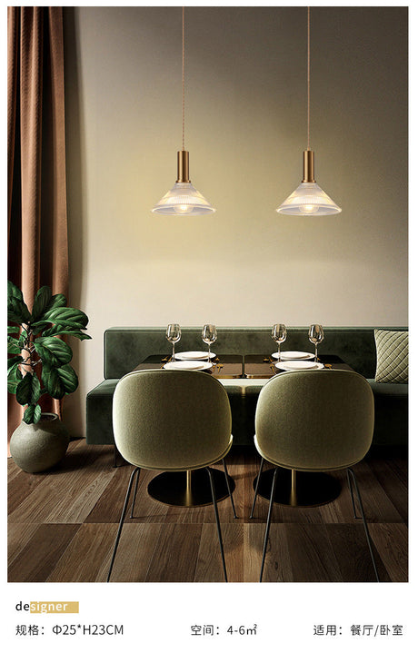 Simple Style Ribbed Glass Pendant Light Fixture For Bedroom