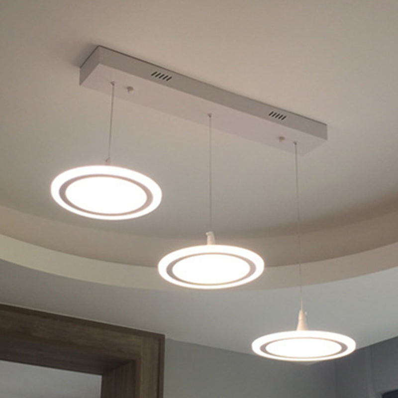 Minimalist Led Circles Suspension Pendant - Multi-Light Acrylic Stairs Diner Lighting In White