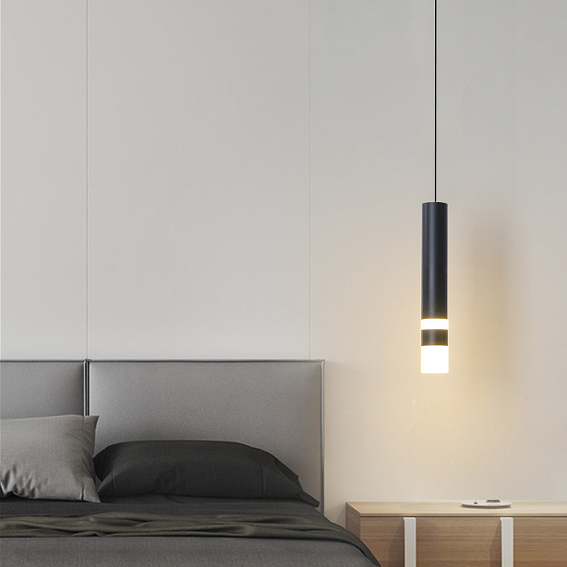 Black Tube Pendant Lamp: Modern Acrylic Led Ceiling Light Fixture For Bedroom