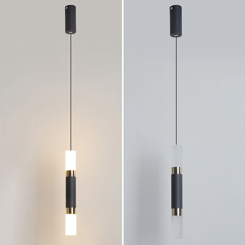 Modern Black Tube Pendant Lamp With Led Acrylic Ceiling Light - Ideal For Bedrooms