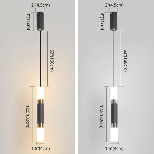 Black Tube Pendant Lamp: Modern Acrylic Led Ceiling Light Fixture For Bedroom