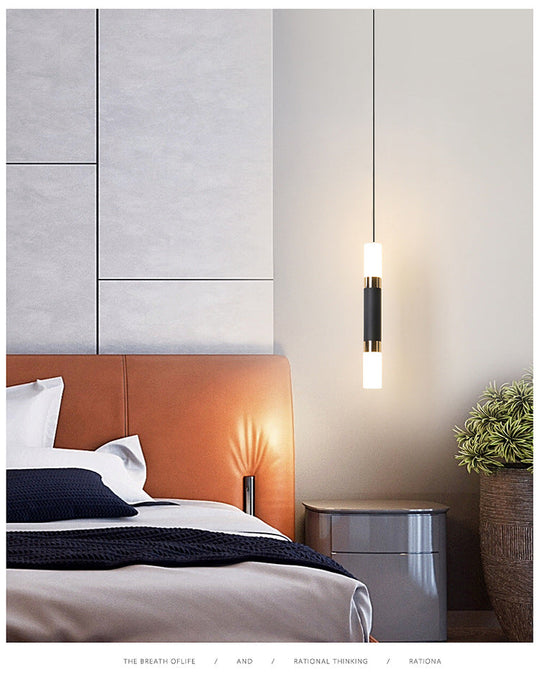 Black Tube Pendant Lamp: Modern Acrylic Led Ceiling Light Fixture For Bedroom