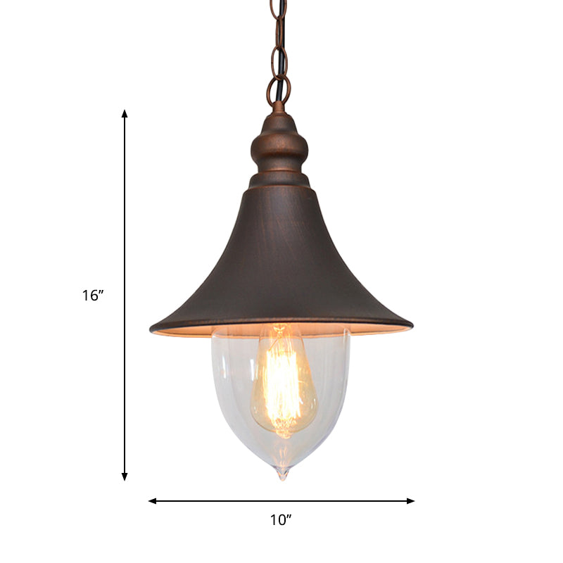 Country Style Flared Hanging Light: Black/Bronze/Gold Pendant With Clear Plastic Shade