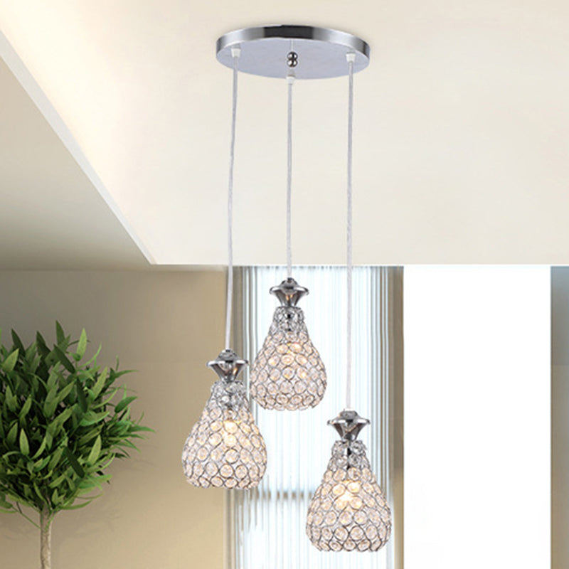 Modern Chrome Cluster Shade Pendant: Acrylic 3-Light Suspension For Dining Room / Pear