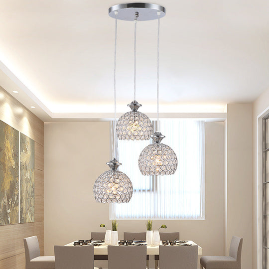 Modern Chrome Cluster Shade Pendant: Acrylic 3-Light Suspension For Dining Room