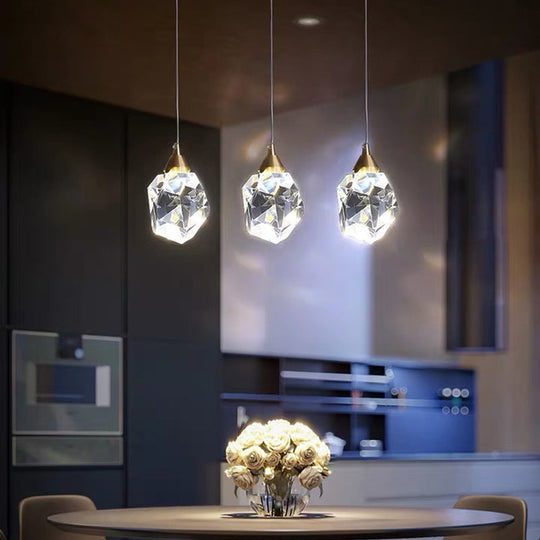 Led Crystal Stone Pendant Light - Simple Single-Light Clear Lamp For Dining Room