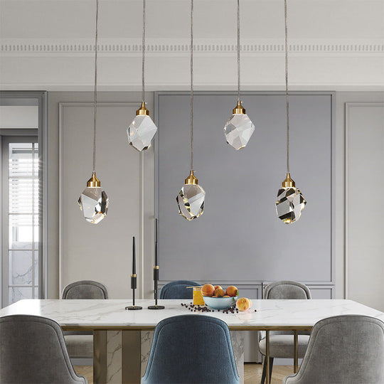 Clear Crystal Led Pendant Light For Dining Room - Elegant Stone Shape Design