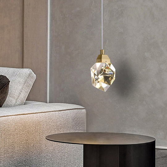 Clear Crystal Led Pendant Light For Dining Room - Elegant Stone Shape Design