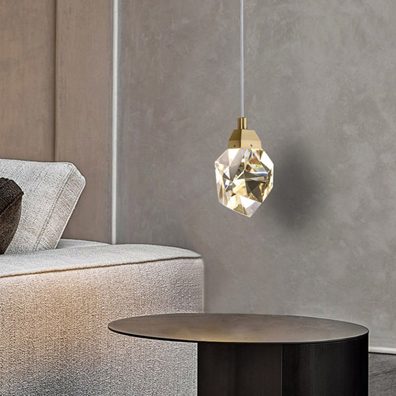 Led Crystal Stone Pendant Light - Simple Single-Light Clear Lamp For Dining Room