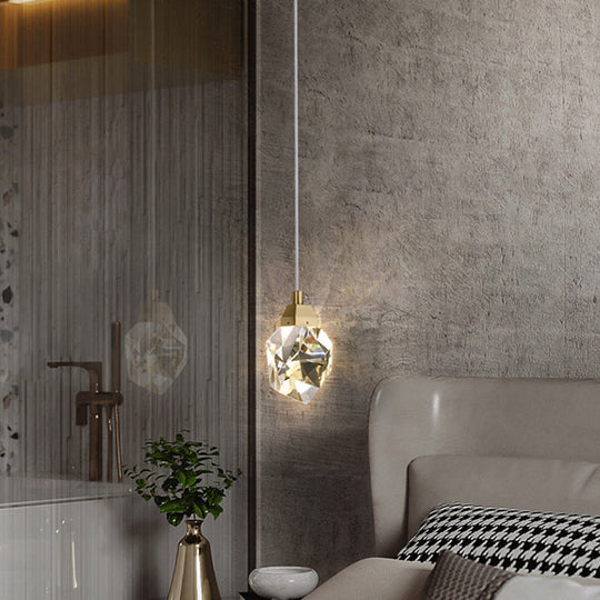 Led Crystal Stone Pendant Light - Simple Single-Light Clear Lamp For Dining Room