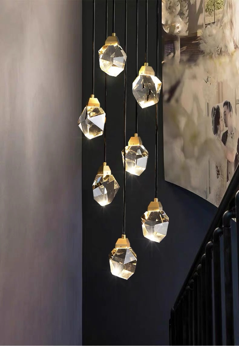 Clear Crystal Led Pendant Light For Dining Room - Elegant Stone Shape Design