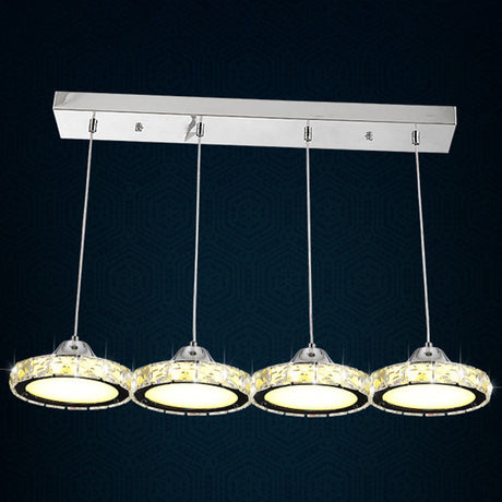 Modern Circular Led Crystal Pendant Light With Chrome Finish For Hanging Ceiling / Warm 23.5