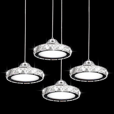 Modern Circular Led Crystal Pendant Light With Chrome Finish For Hanging Ceiling