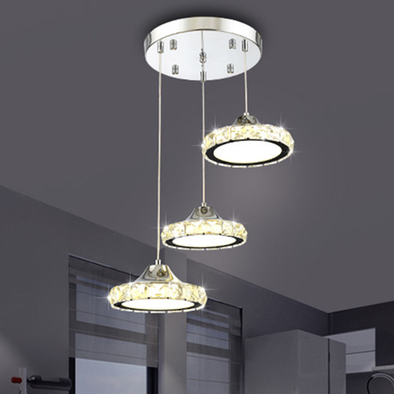 Modern Circular Led Crystal Pendant Light With Chrome Finish For Hanging Ceiling