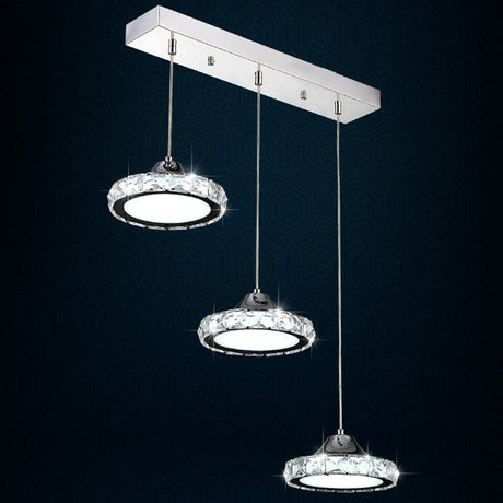 Modern Circular Led Crystal Pendant Light With Chrome Finish For Hanging Ceiling