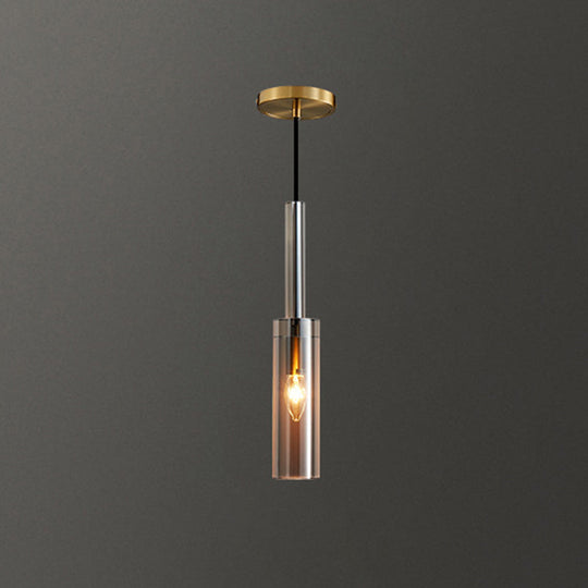 Modern Shaded Crystal Pendant Light - Simplicity Block Design Brass Ceiling Fixture / Bottle