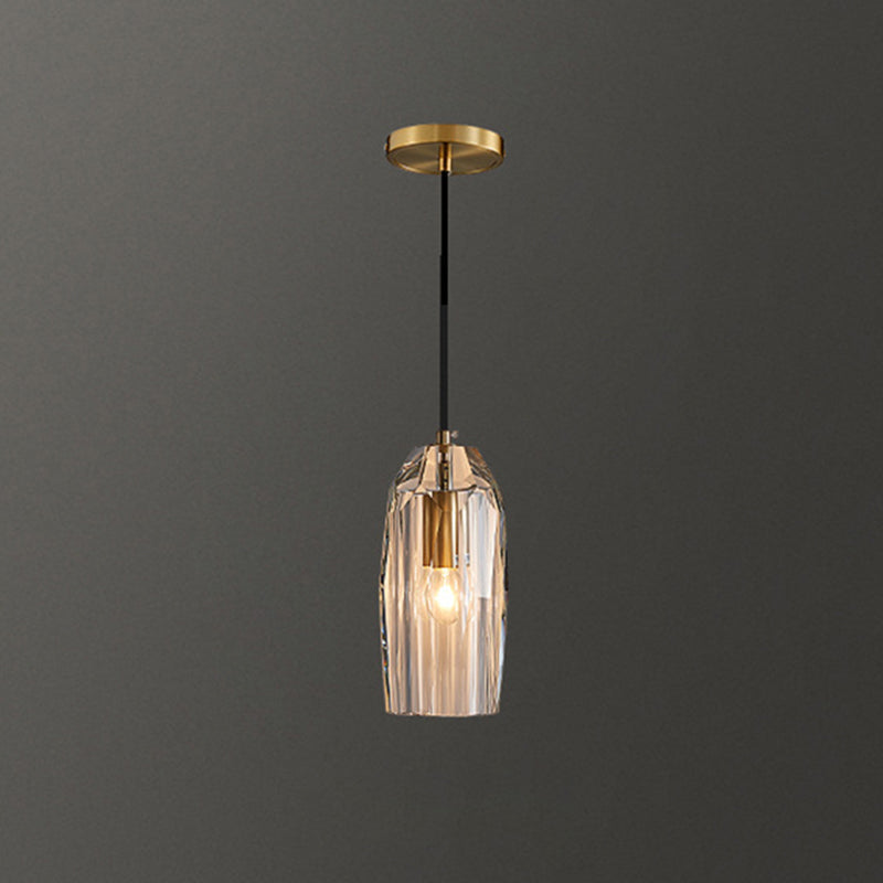 Modern Shaded Crystal Pendant Light - Simplicity Block Design Brass Ceiling Fixture / Bell
