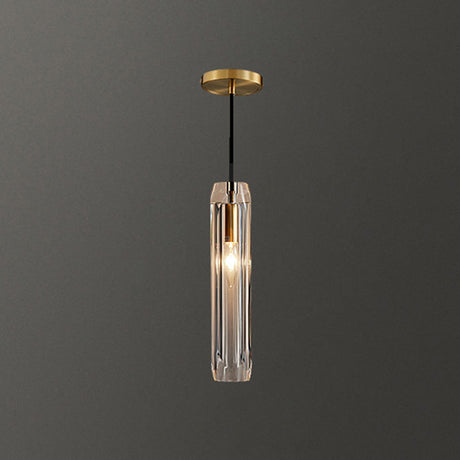 Modern Shaded Crystal Pendant Light - Simplicity Block Design Brass Ceiling Fixture / Cylinder