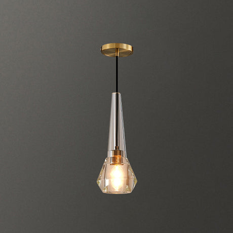 Modern Shaded Crystal Pendant Light - Simplicity Block Design Brass Ceiling Fixture / Diamond