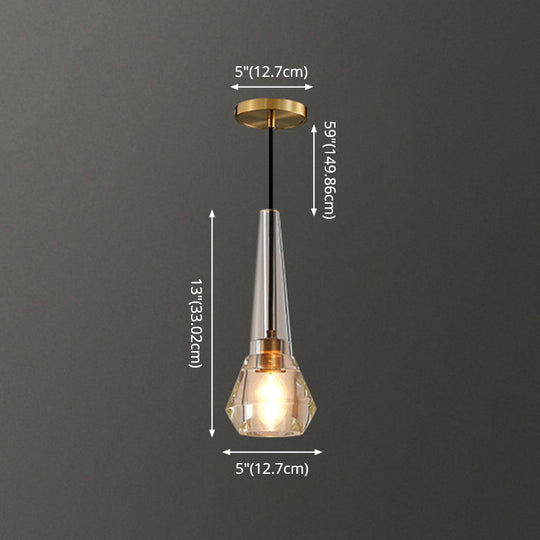 Modern Shaded Crystal Pendant Light - Simplicity Block Design Brass Ceiling Fixture