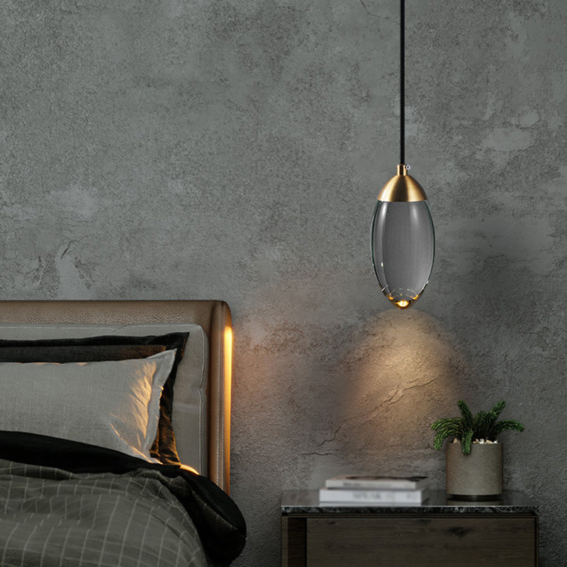 Brass Oval Mini Suspension Crystal Led Pendant Light For Minimalist Bedroom Ceiling