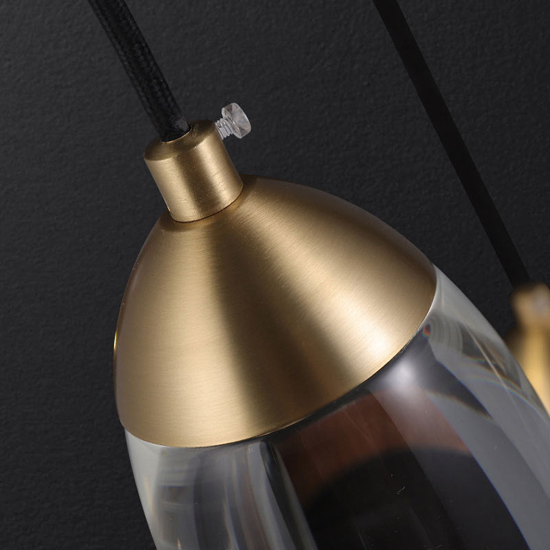 Minimalist Crystal Led Brass Ceiling Pendant - Oval Mini Suspension Lighting For Bedroom