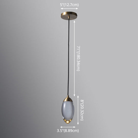 Brass Oval Mini Suspension Crystal Led Pendant Light For Minimalist Bedroom Ceiling