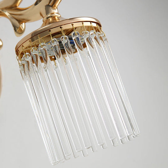 Vintage Crystal Wall Light With Gold Curved Arm & 1/2 Bulbs For Clear Pipe Lighting