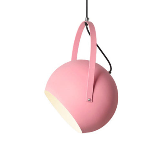 Dome Pendant Spotlight Restaurant Hanging Light Fixture - Macaron Metal With Arched Handle Pink