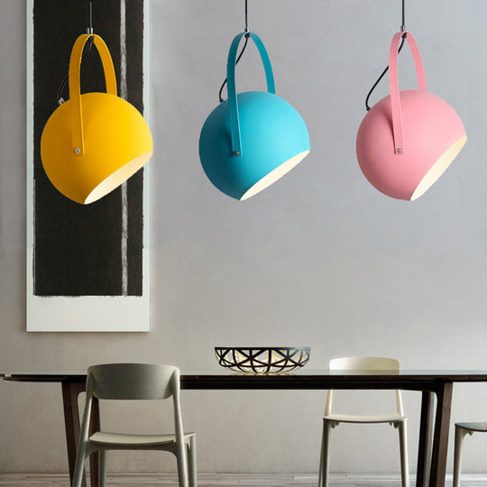 Dome Pendant Spotlight Restaurant Hanging Light Fixture - Macaron Metal With Arched Handle