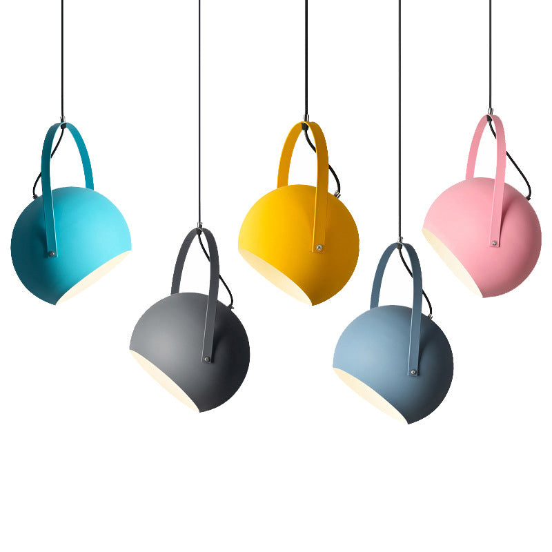 Dome Pendant Spotlight Restaurant Hanging Light Fixture - Macaron Metal With Arched Handle