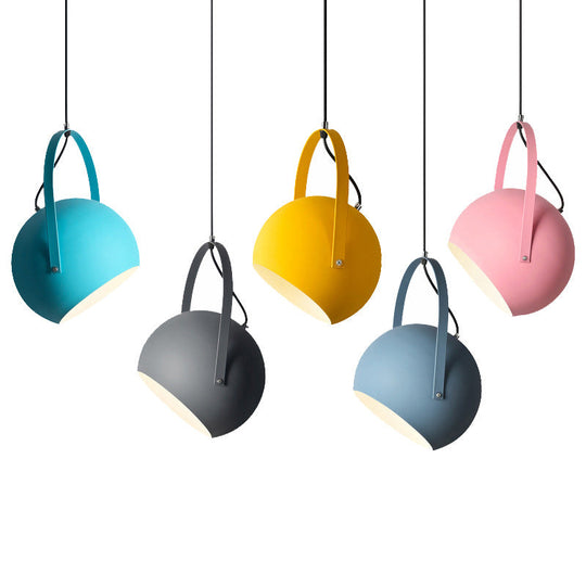 Dome Pendant Spotlight Restaurant Hanging Light Fixture - Macaron Metal With Arched Handle