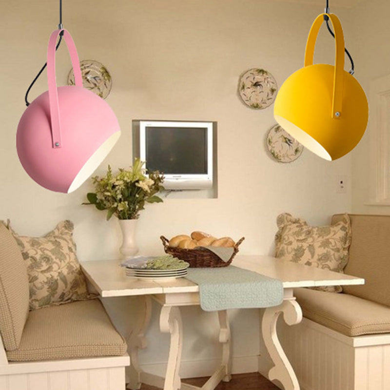 Dome Pendant Spotlight Restaurant Hanging Light Fixture - Macaron Metal With Arched Handle