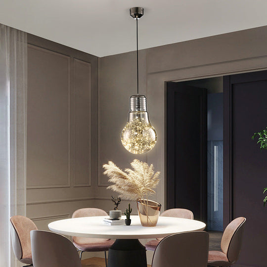 Metal Pendant Light With Starry Led String And Glass Shade For Bar Chrome / 6