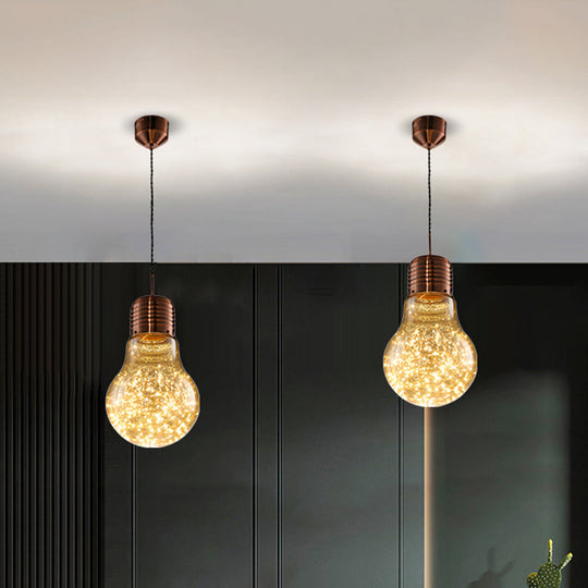 Metal Pendant Light With Starry Led String And Glass Shade For Bar