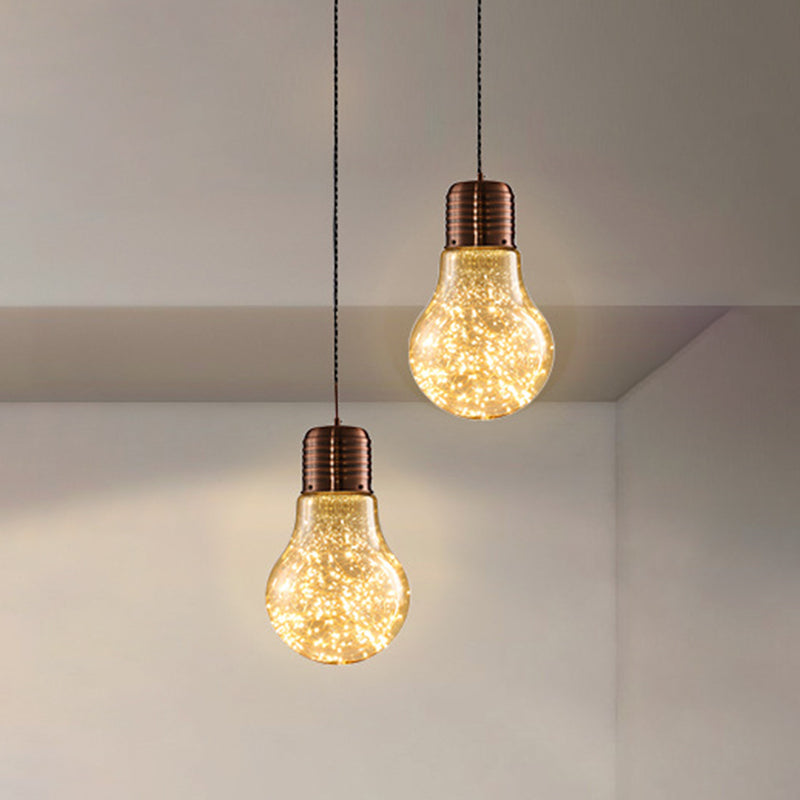 Metal Pendant Light With Starry Led String And Glass Shade For Bar