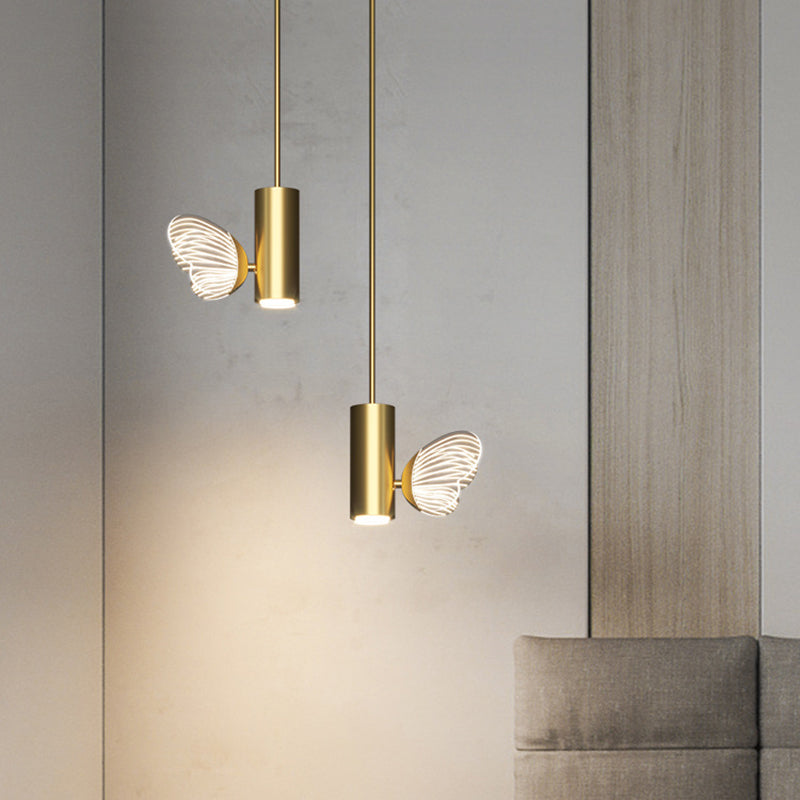 Led Brass Finish Spotlight Pendant Light With Acrylic Shade - Simple Style Twig & Butterfly Design