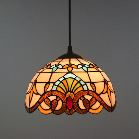 Baroque Stained Glass Pendant Light In Brown For Restaurant Ceiling Decor / 10’ Cord