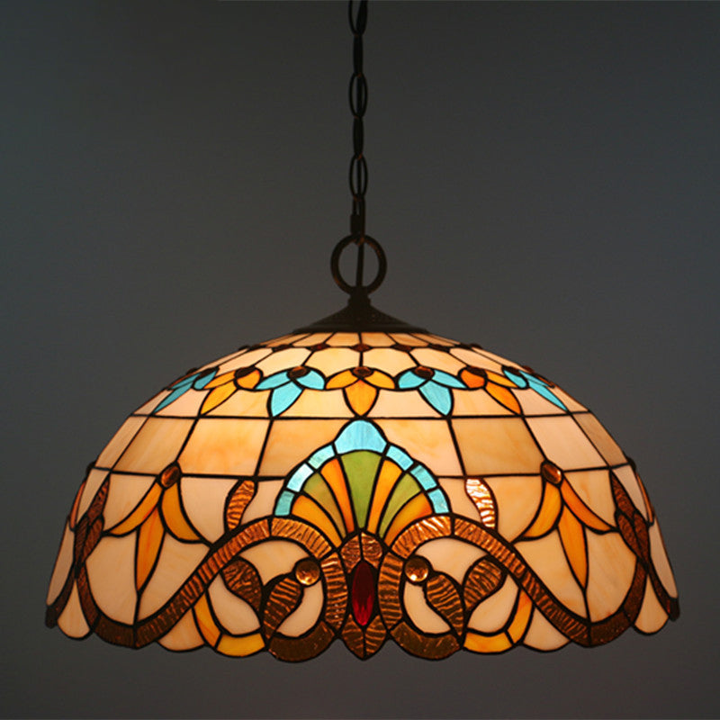 Baroque Stained Glass Pendant Light In Brown For Restaurant Ceiling Decor / 19.5’ Chain