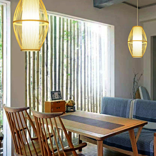 Oval Bamboo Pendant Ceiling Light - Simplicity And Elegance | Ideal For Restaurants Wood Finish 1