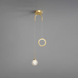 Minimalist Gold Glass Ball & Ring Led Pendant - 2-Light Starry Suspension Light For Bedroom / Third